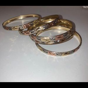 Bracelets stack 5 multicolored - gold,silver, and copper